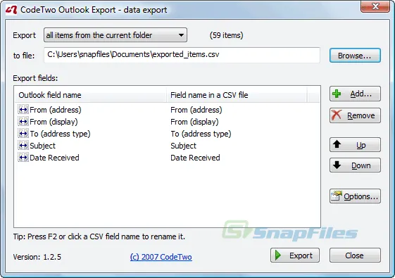 CodeTwo Outlook Export 스크린샷 1