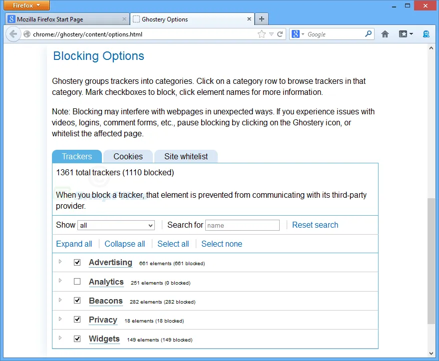 Ghostery for Firefox 스크린샷 2