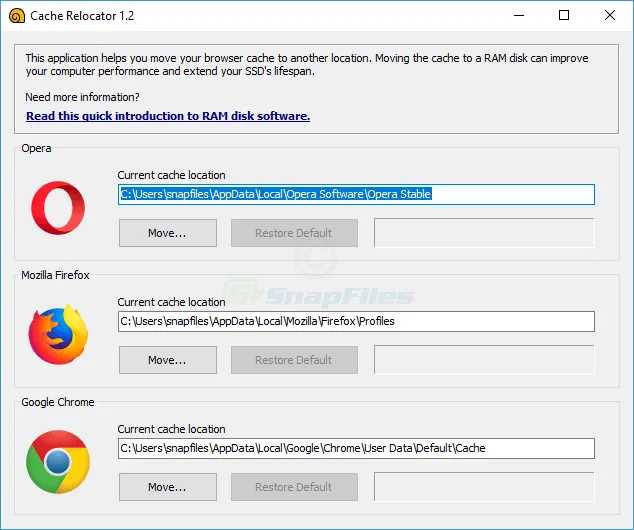 SoftPerfect Cache Relocator 스크린샷 1