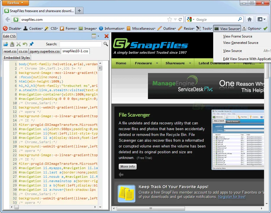 Web Developer Extension 스크린샷 1