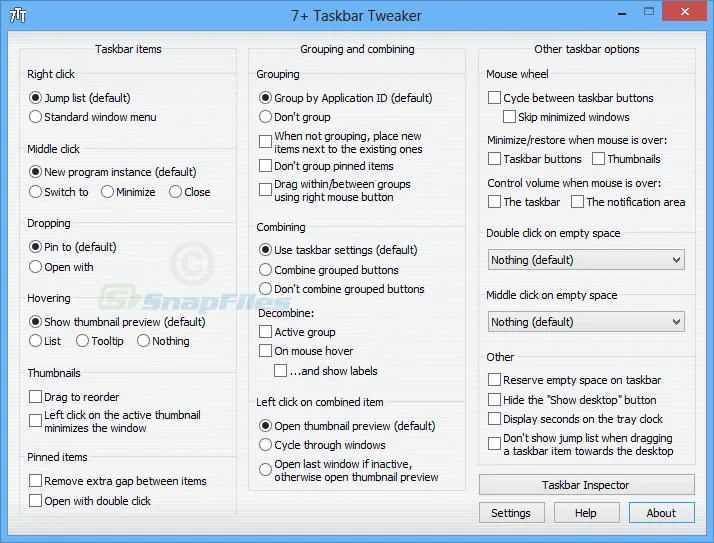 7+ Taskbar Tweaker 스크린샷 1