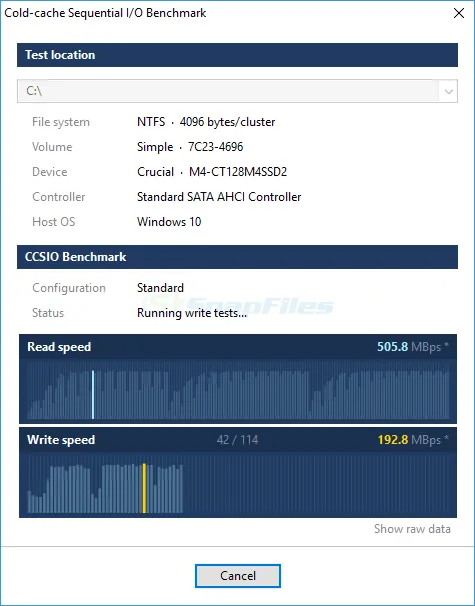 CCSIO Benchmark 스크린샷 1