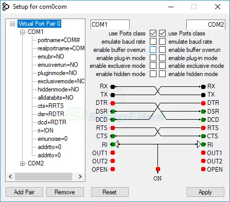 Null-modem Emulator (com0com) 스크린샷 1