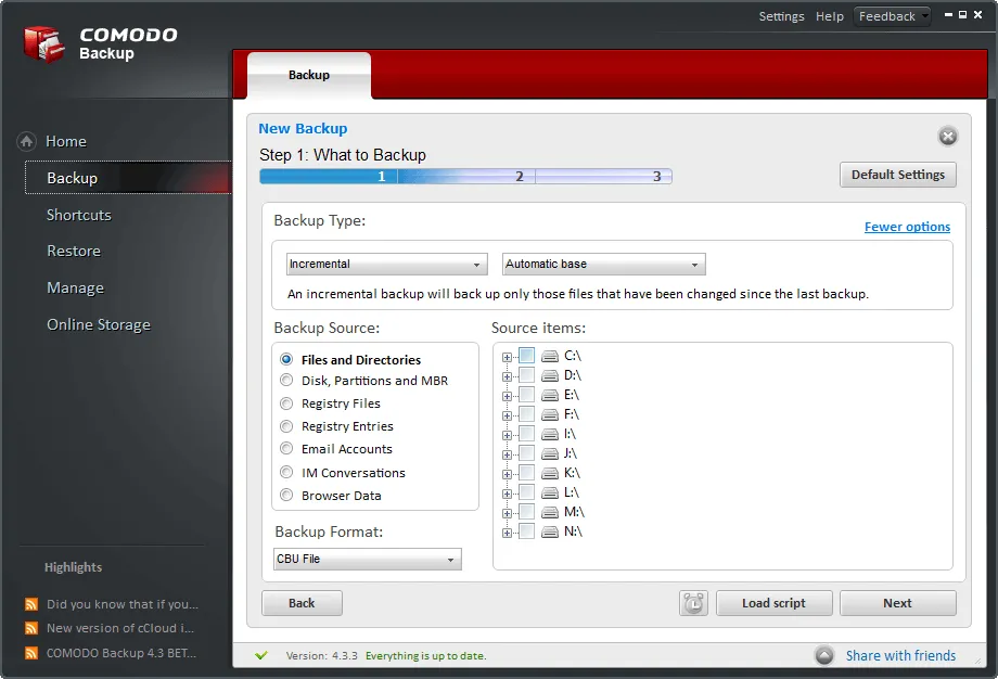 Comodo Backup 스크린샷 2