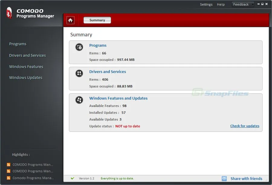 Comodo Programs Manager 스크린샷 1