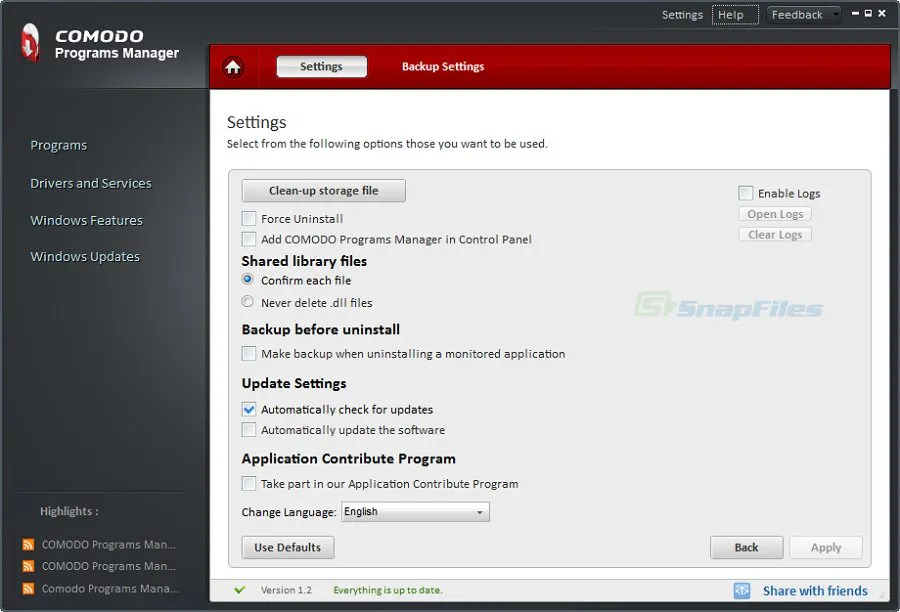 Comodo Programs Manager 스크린샷 2