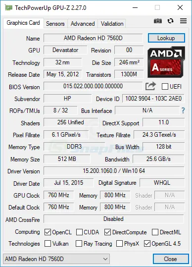 GPU-Z 스크린샷 1