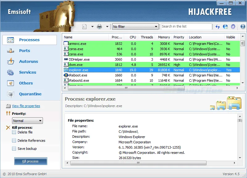 Emsisoft HiJackFree 스크린샷 1