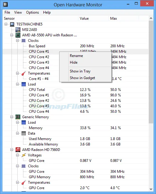 Open Hardware Monitor 스크린샷 1