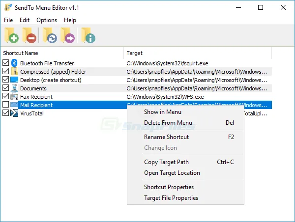 SendTo Menu Editor 스크린샷 1