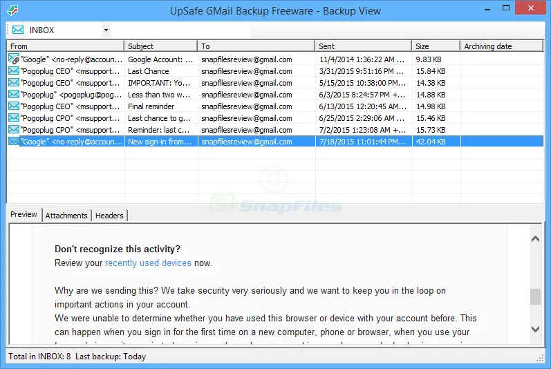 UpSafe Gmail Backup 스크린샷 2